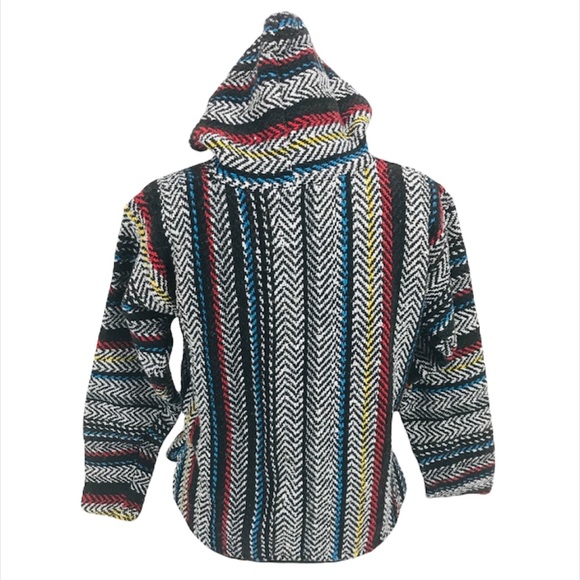 Baja Joe Striped Baja Hoodie Black White Blue Size Small - Picture 3 of 7